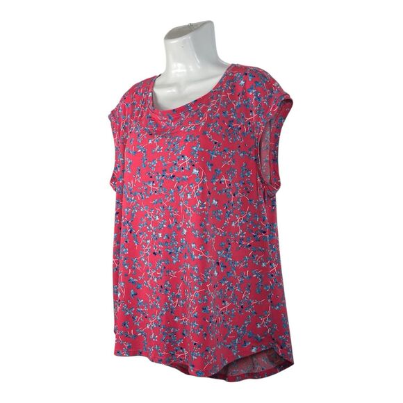 Elle Tops - Elle Women Blouse XL Pink Blue Floral Short Sleeve Jersey Knit Stretch